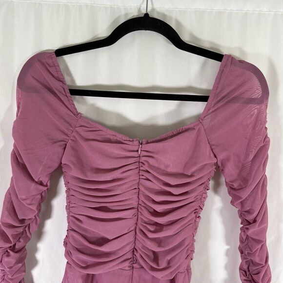 Princess Polly Bodysuit Women's 4 Pink Mesh Ruched Square Neck Long Sleeve - Picture 10 of 12